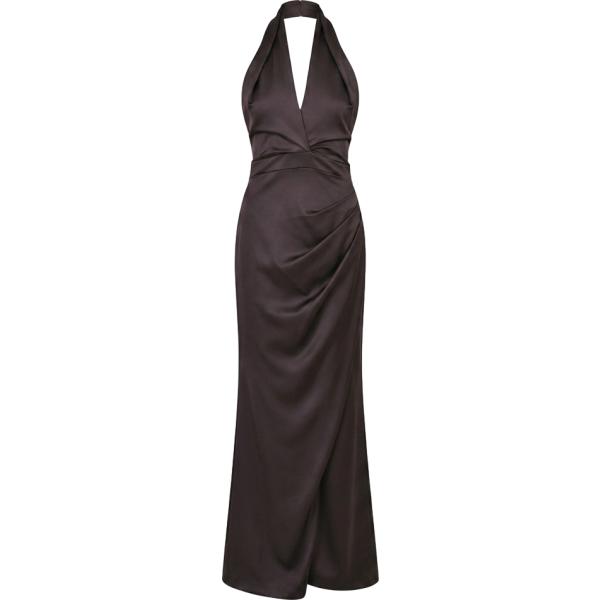 Vestito lungo da donna in marrone scuro con scollo made in italy con zip Rinascimento