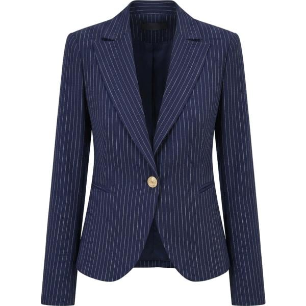 Giacca da donna in blu scuro a righe made in italy in viscosa Rinascimento