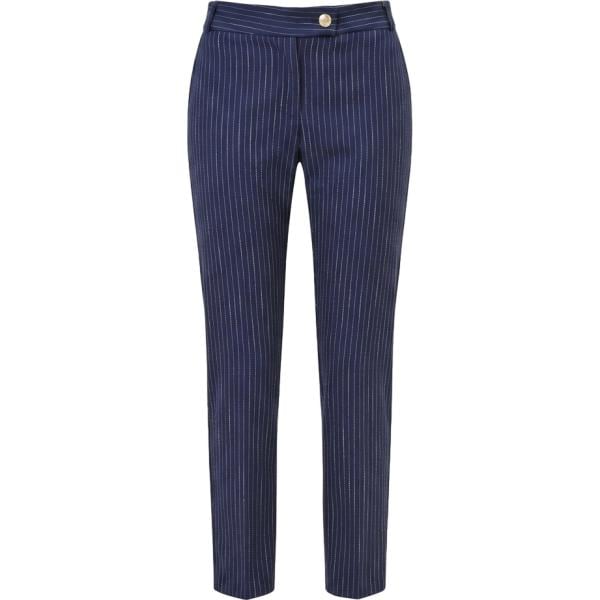 Pantaloni da donna forma asimmetrica in blu scuro a righe made in italy con zip in viscosa Rinascimento