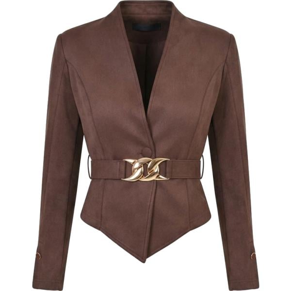 Giacca da donna in marrone scuro effetto scamosciato monopetto Rinascimento