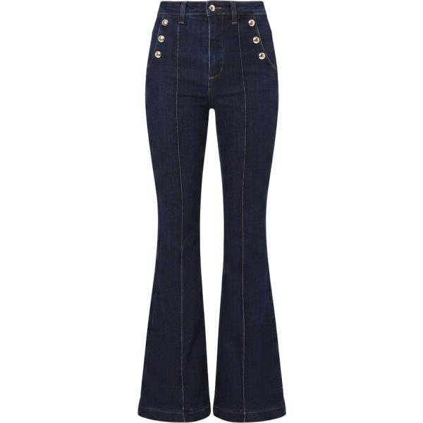 Jeans a zampa da donna in blu scuro made in italy a vita alta con bottoni in denim Rinascimento Rinascimento