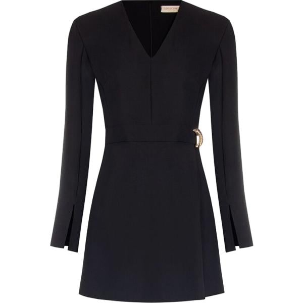 Tuta corta da donna in nero pece collo a v corto a maniche lunghe con zip Rinascimento