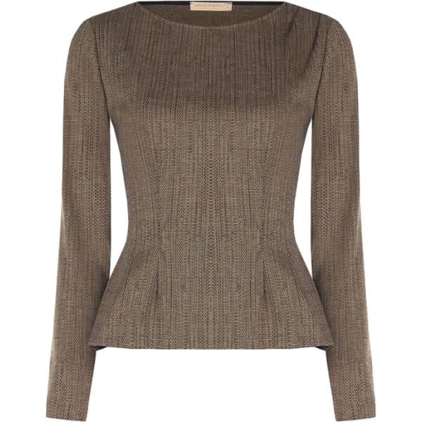Blusa da donna in grigio scuro geometrica con scollo made in italy a maniche lunghe Rinascimento
