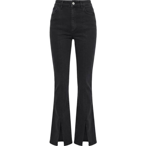 Jeans a zampa da donna in nero pece curvy con spacco a vita alta con zip in denim Rinascimento