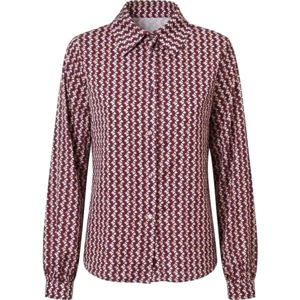 Camicia da donna in rosso classico geometrica collo a punta made in italy a maniche lunghe con bottoni in denim Rinascimento