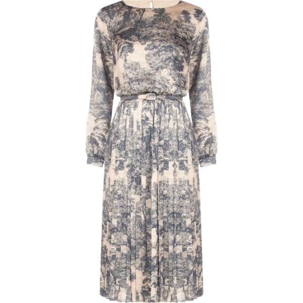 Vestito longuette/midi da donna in grigio scuro con stampe plissè girocollo made in italy a maniche lunghe Rinascimento