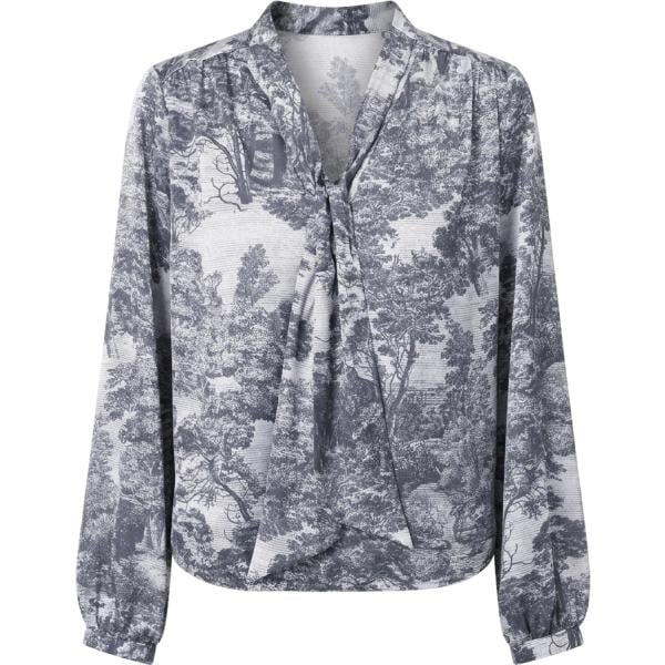 Blusa da donna in grigio scuro con stampe con fiocco collo a v made in italy a maniche lunghe Rinascimento Rinascimento