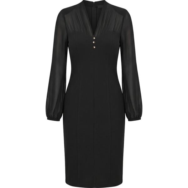 Vestito longuette/midi da donna in nero pece collo a v made in italy a maniche lunghe Rinascimento