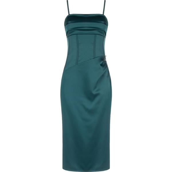 Vestito asimmetrico da donna in verde scuro con spalline made in italy Rinascimento