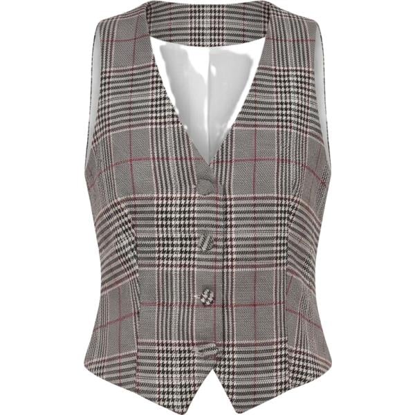 Gilet da donna in grigio scuro principe di galles collo a v monopetto con bottoni Rinascimento
