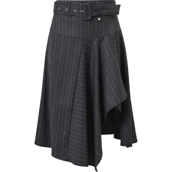 Gonna longuette da donna in grigio scuro a righe made in italy con zip in viscosa Rinascimento Rinascimento