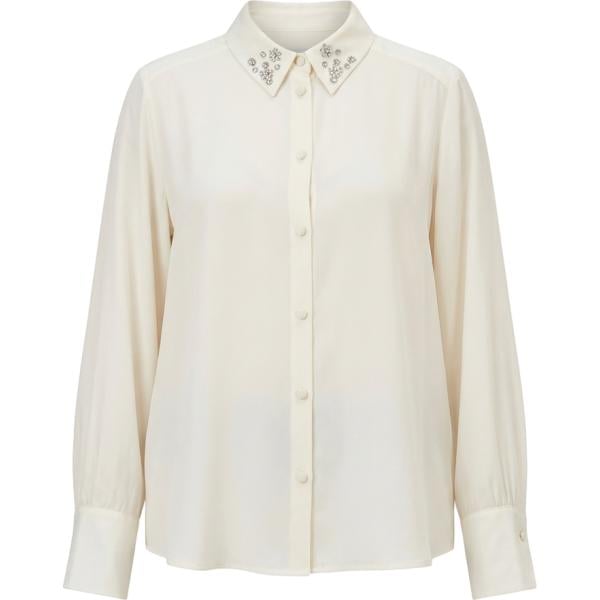 Camicia da donna in bianco avorio geometrica curvy con strass collo a punta made in italy Rinascimento