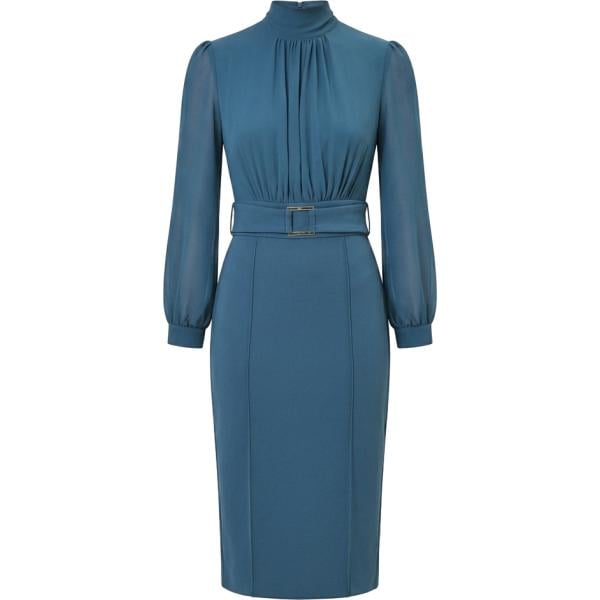 Vestito longuette/midi da donna in verde scuro con scollo made in italy a maniche lunghe con zip Rinascimento