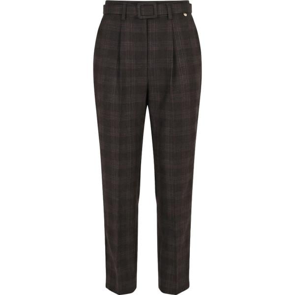 Pantaloni da donna in marrone scuro a quadri collo alto made in italy a vita alta con zip in viscosa Rinascimento