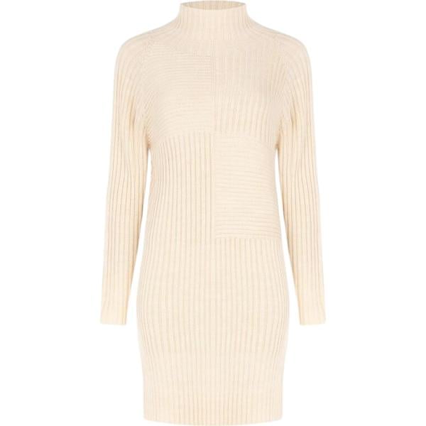Vestito longuette/midi da donna in bianco avorio lavorato a maglia collo alto made in italy a maniche lunghe Rinascimento