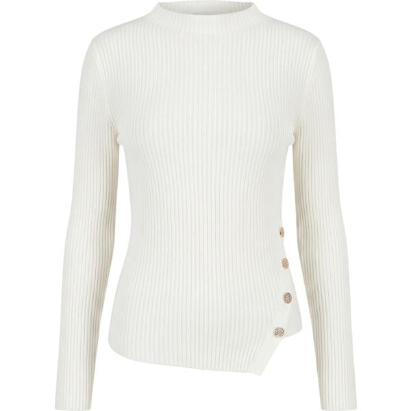 Maglione da donna forma asimmetrica in bianco avorio con scollo made in italy a maniche lunghe con bottoni in viscosa Rinascimento
