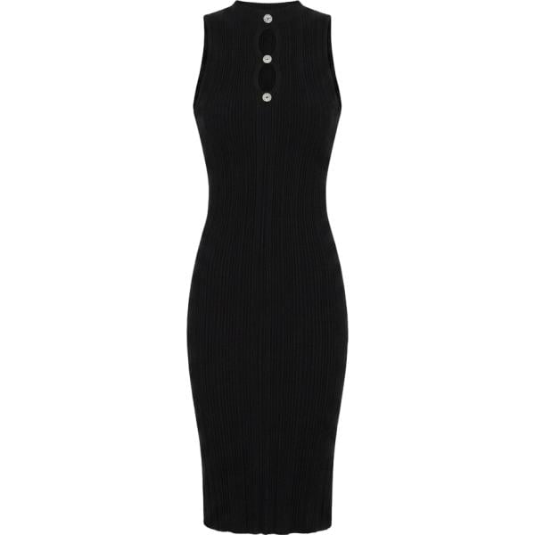 Vestito longuette/midi da donna in nero pece lavorato a maglia con scollo senza maniche in viscosa Rinascimento