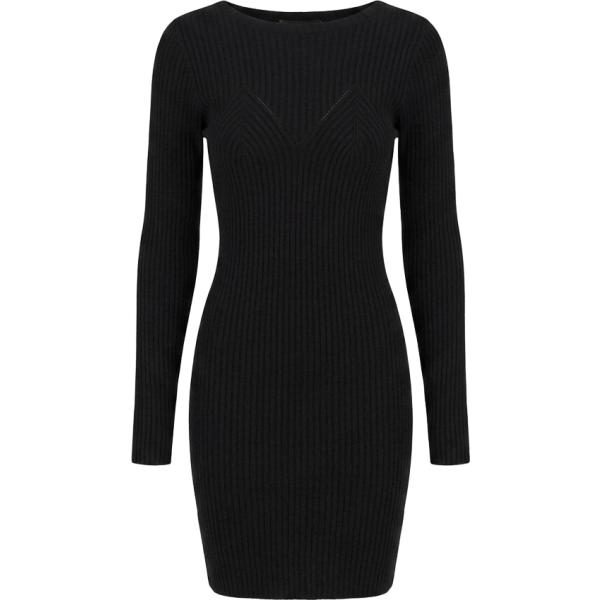 Vestito a tubino da donna in nero pece con scollo made in italy a maniche lunghe in viscosa Rinascimento