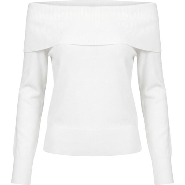 T-shirt da donna longuette in bianco avorio con scollo maxi a maniche lunghe a vita alta in viscosa Rinascimento