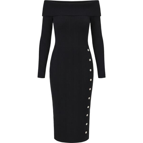 Vestito longuette/midi da donna in nero pece lavorato a maglia con tacco spillo con scollo made in italy a maniche lunghe Rinascimento Rinascimento