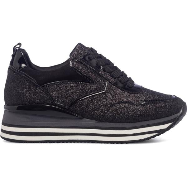 sneakers da donna in nero pece con glitter con tacco con lacci in ecopelle Lora Ferres