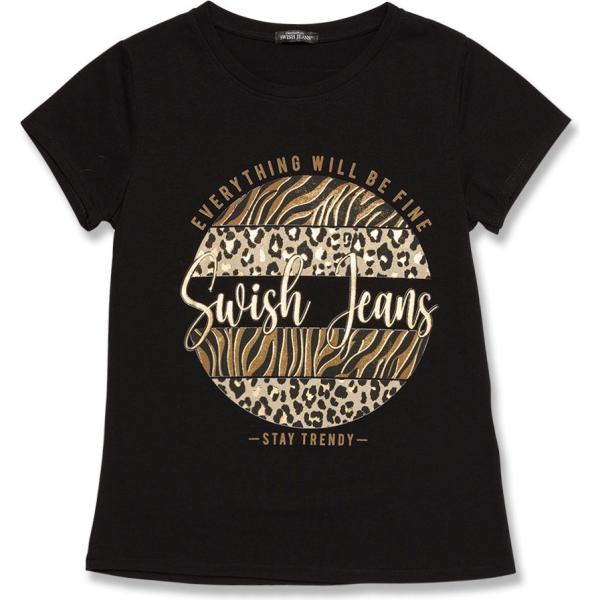 t-shirt Swish Jeans nero animalier