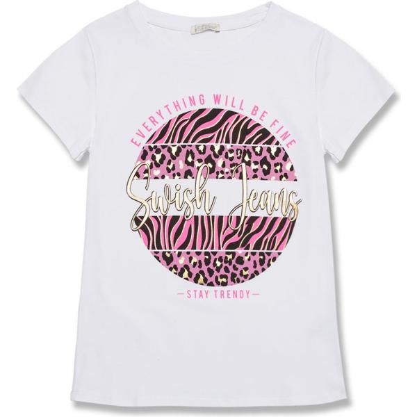 t-shirt Swish Jeans bianco animalier