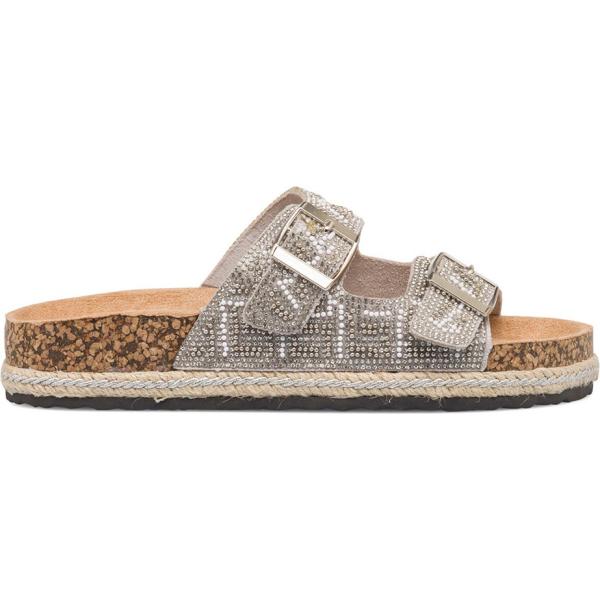 sandali in pelle da donna in grigio chiaro con strass con fibbia in metallo Lora Ferres
