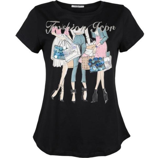 t-shirt Miss Kiss nero con stampe