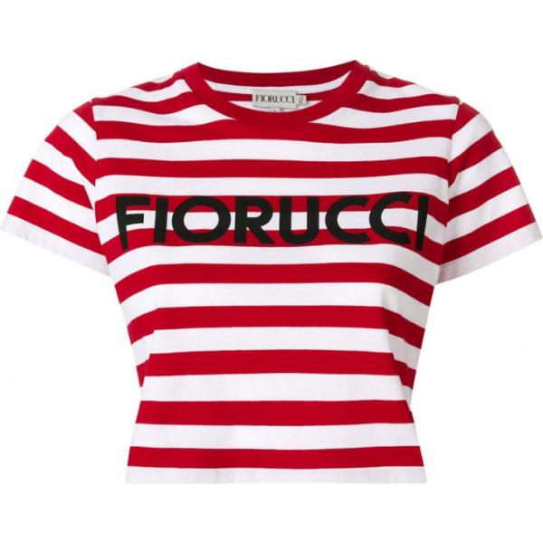 T-shirt taglio dritto a righe girocollo con orlo rosso e bianco Fiorucci rosso a righe