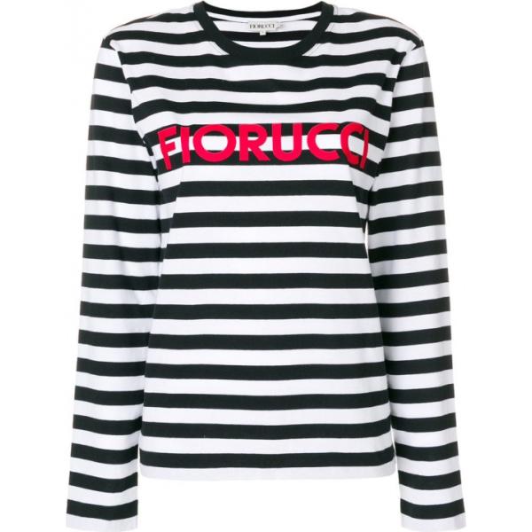 Top a righe con logo nero Fiorucci nero a righe