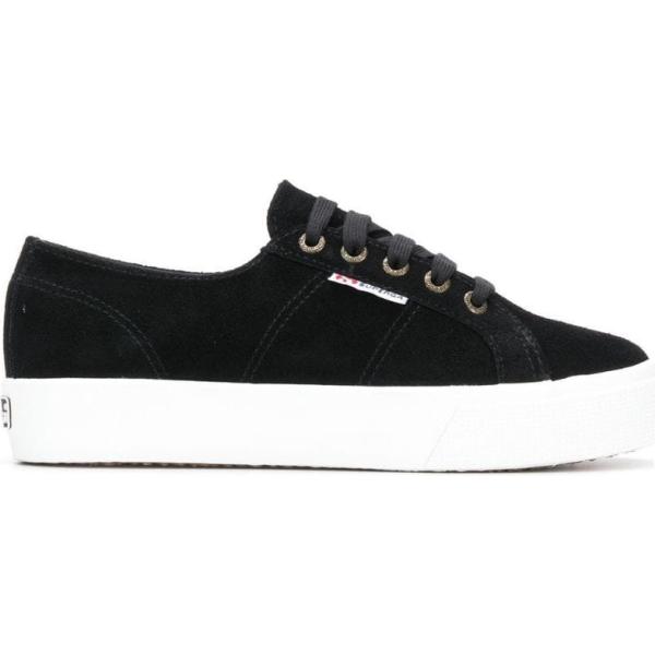 Sneakers con plateau e stampa con lacci e punta tonda nero e bianco Superga nero