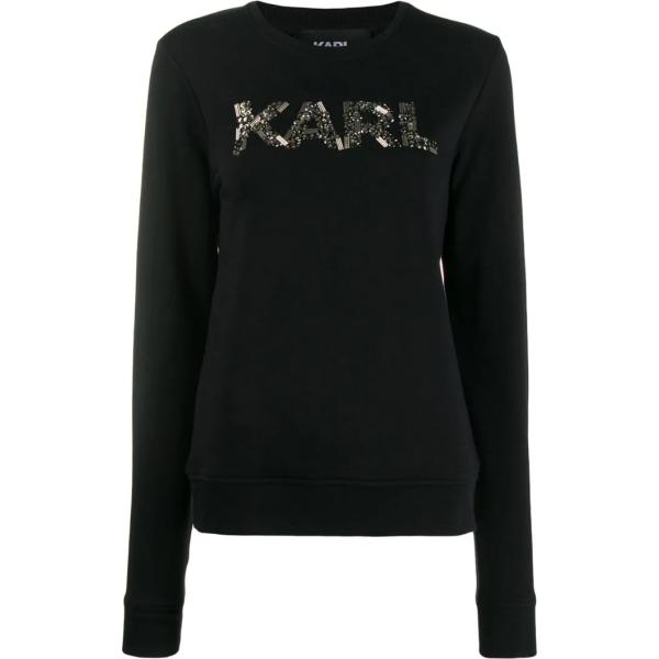 Felpa a coste girocollo a maniche lunghe con polsini nero Karl Lagerfeld nero