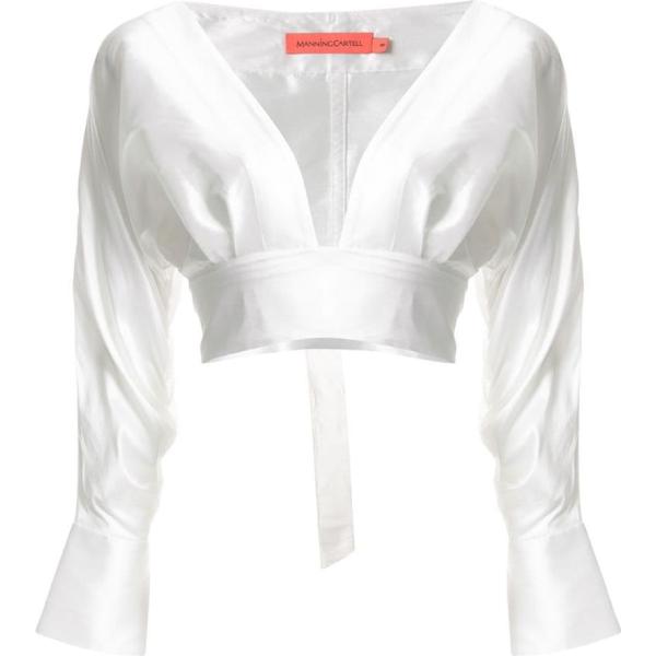 Blusa con nodi a maniche lunghe crop con spacco e polsini bianco Manning Cartell bianco
