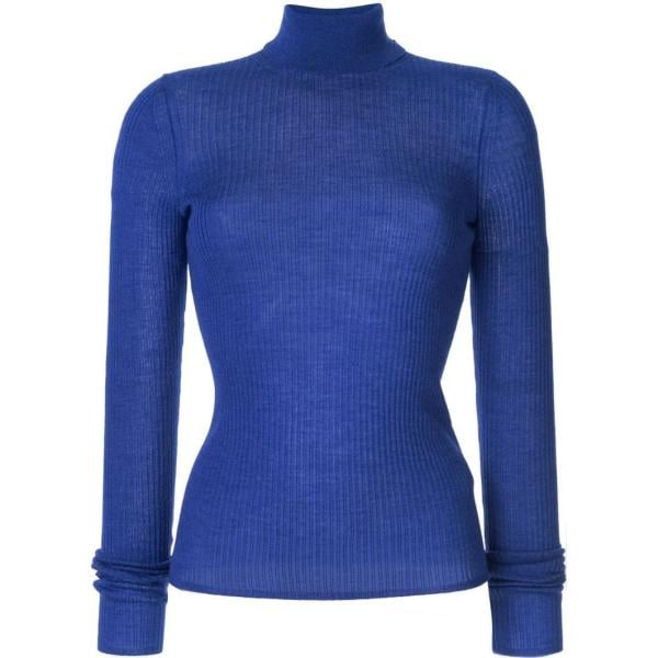 Maglione taglio dritto a coste collo alto a maniche lunghe con orlo blu CK Calvin Klein blu