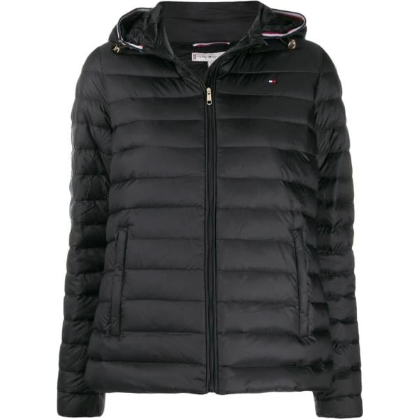 Giacca imbottita taglio dritto contrasto con cappuccio a maniche lunghe con zip e orlo nero Tommy Hilfiger nero a righe