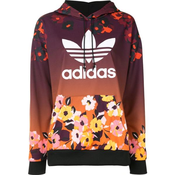 felpe con cappuccio Adidas marrone a fiori