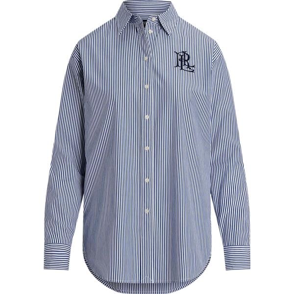 Camicia da donna mini in grigio chiaro a righe in cotone Lauren Petite