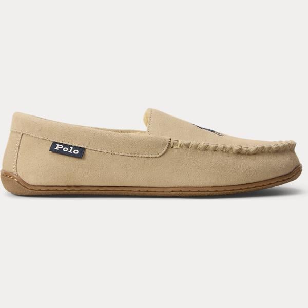 Pantofole da uomo in marrone chiaro effetto scamosciato lungo in pile Polo Ralph Lauren
