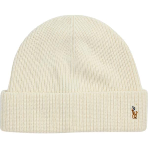 Beanie da uomo in bianco avorio in lana Polo Ralph Lauren