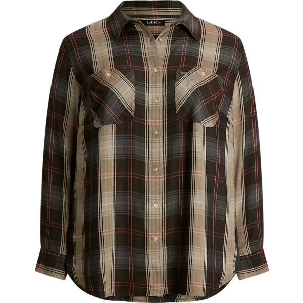 camicie Lauren Curve marrone scozzese