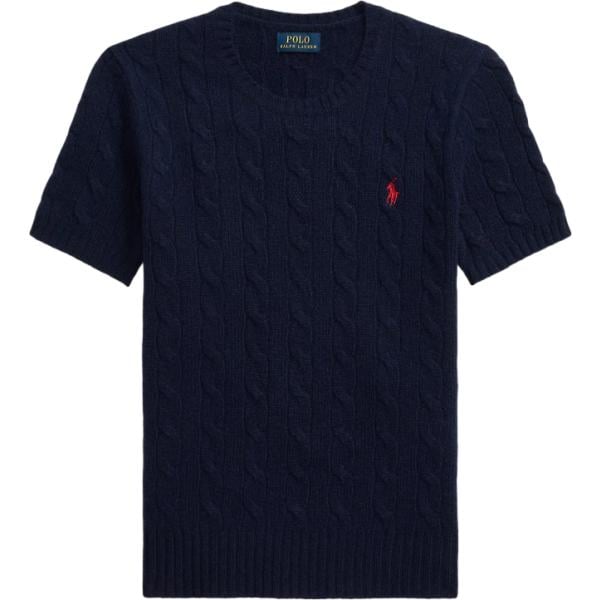 Maglione da donna in blu scuro a maniche corte in lana Polo Ralph Lauren