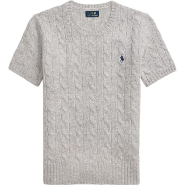 Maglione da donna in grigio chiaro a maniche corte in lana Polo Ralph Lauren