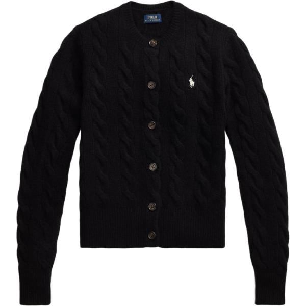 Cardigan da donna in nero pece lavorato a maglia in cashmere Polo Ralph Lauren