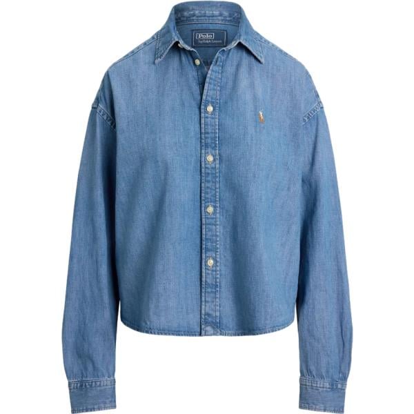 Camicia da donna in blu medio corto in denim Polo Ralph Lauren