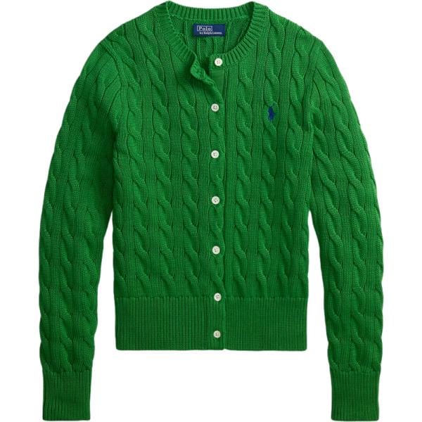 Cardigan da donna in verde scuro girocollo con bottoni in cotone Polo Ralph Lauren