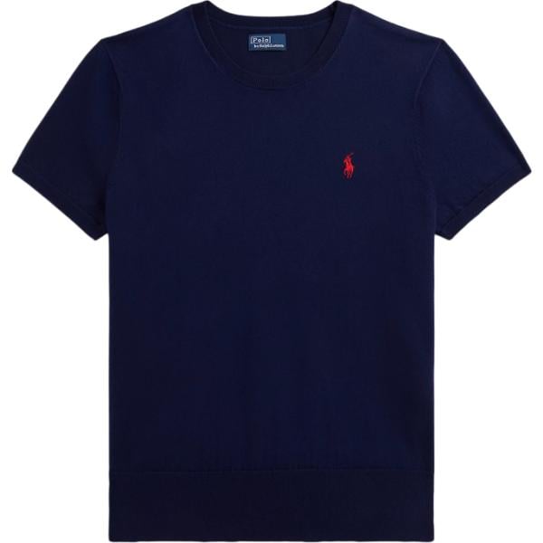 T-shirt da donna in blu medio girocollo a maniche corte in cotone Polo Ralph Lauren