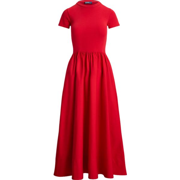 vestito da donna in rosso classico girocollo a maniche corte in cotone Polo Ralph Lauren