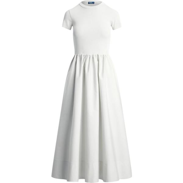 vestito da donna in bianco neve girocollo a maniche corte in cotone Polo Ralph Lauren