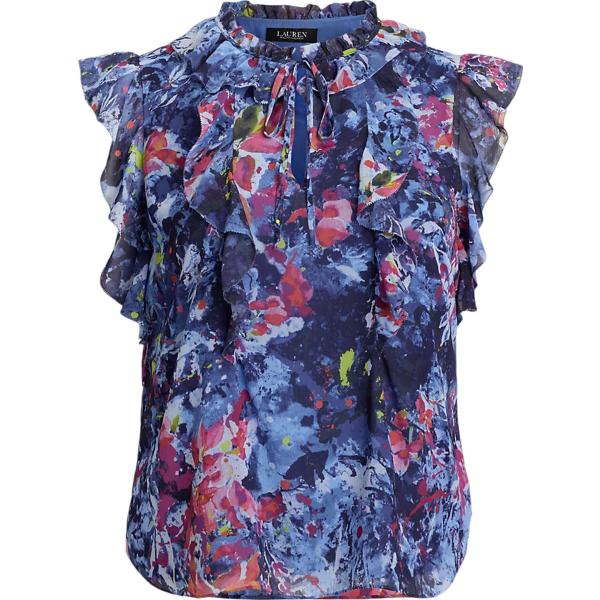 top Lauren Curve blu con stampe